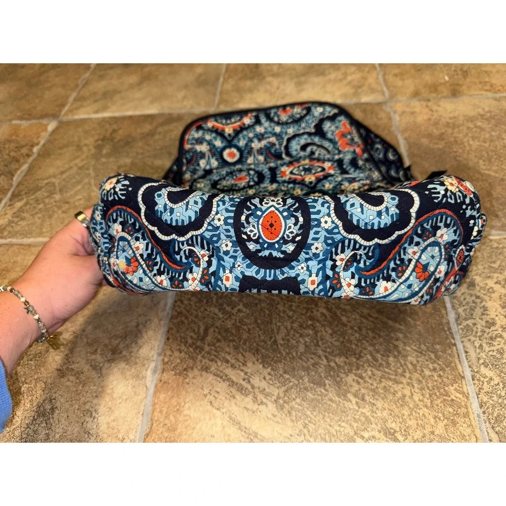 Vera Bradley Blue Lagoon Quilted Cotton Backpack Navy Blue Orange Floral Bag